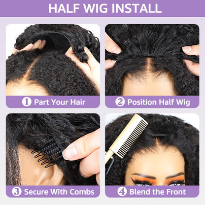🚨 Final Hours to Save Big! 3 In 1 Half Wig | Glueless Invisible Water Wave Wear Go Half Wig Flip Over Human Hair Wig With Elastic Drawstring Flip Over Wig