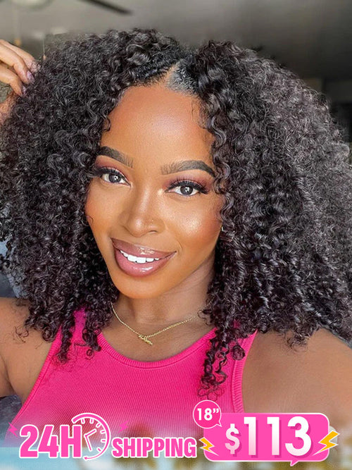🔥 Final Hours! Curly V Part Human Hair Glueless Wig Sale