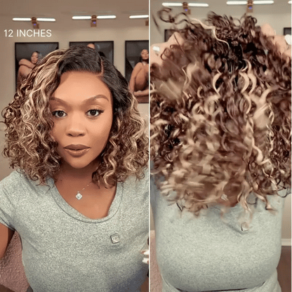 ⚡ Final Hours❤️Blonde Highlight Curly Glueless HD Lace Wig Human Hair Pre-Cut Lace Pre-Plucked Pre-Bleached