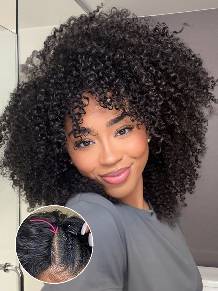 CurlyMe Kinky Curly V Part Wig Human Hair Glueless Wig Pre-plucked
