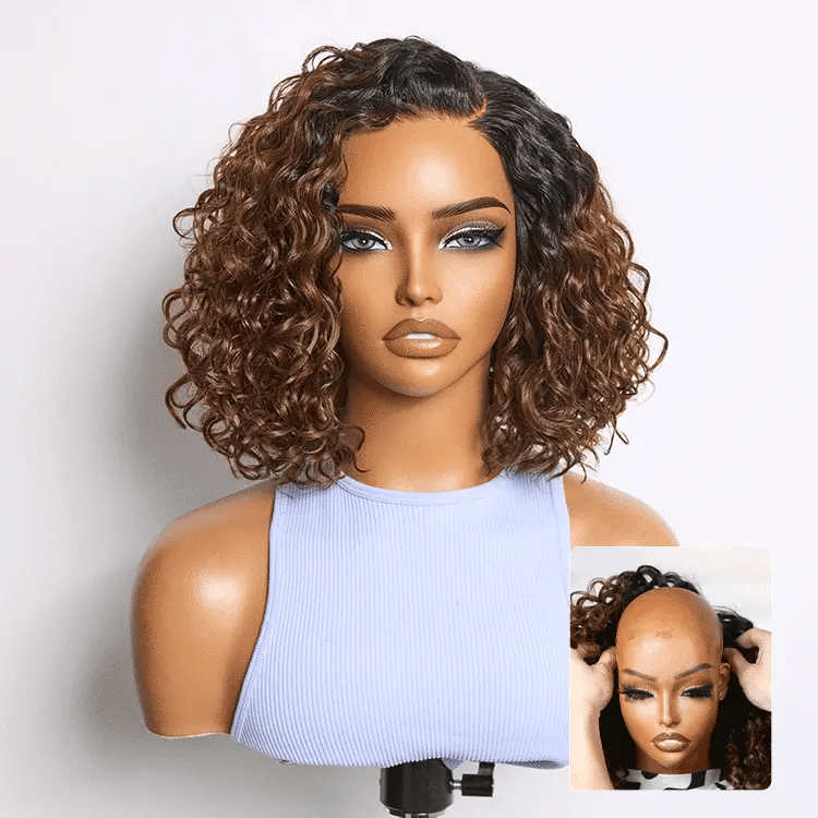 ⚡ Final Hours❤️Blonde Highlight Curly Glueless HD Lace Wig Human Hair Pre-Cut Lace Pre-Plucked Pre-Bleached