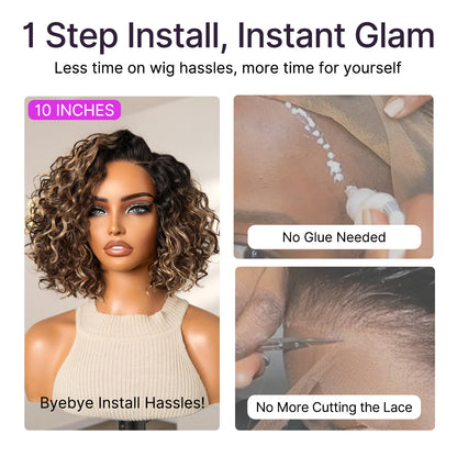 ⚡ Final Hours❤️Blonde Highlight Curly Glueless HD Lace Wig Human Hair Pre-Cut Lace Pre-Plucked Pre-Bleached