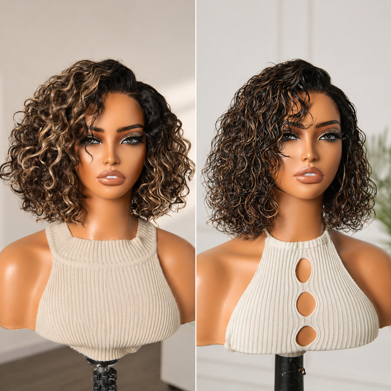 ⚡ Final Hours❤️Blonde Highlight Curly Glueless HD Lace Wig Human Hair Pre-Cut Lace Pre-Plucked Pre-Bleached