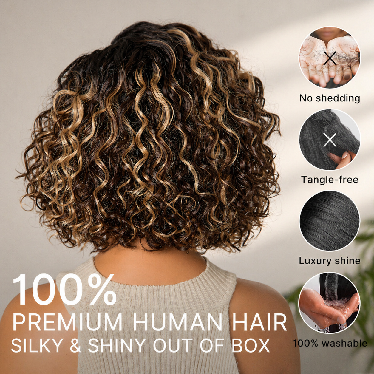 ⚡ Final Hours❤️Blonde Highlight Curly Glueless HD Lace Wig Human Hair Pre-Cut Lace Pre-Plucked Pre-Bleached