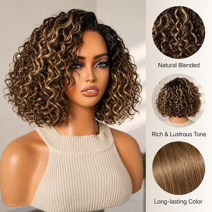 ⚡ Final Hours❤️Blonde Highlight Curly Glueless HD Lace Wig Human Hair Pre-Cut Lace Pre-Plucked Pre-Bleached