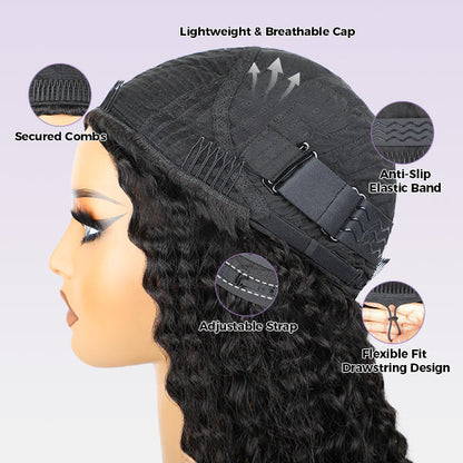 🚨 Final Hours to Save Big! 3 In 1 Half Wig | Glueless Invisible Water Wave Wear Go Half Wig Flip Over Human Hair Wig With Elastic Drawstring Flip Over Wig