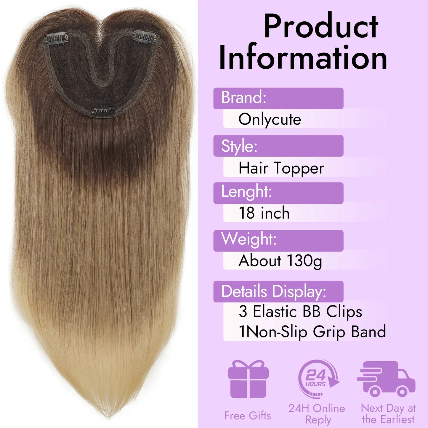 18 Inch Natural-Looking Hair Topper for Women