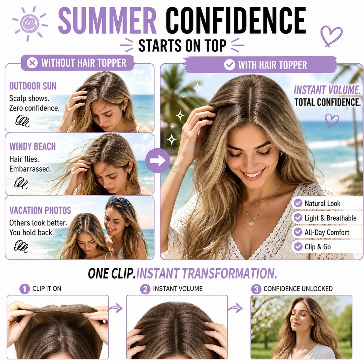 18 Inch Natural-Looking Hair Topper for Women