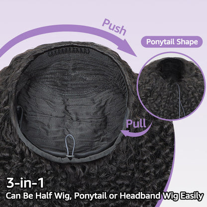 🚨 Final Hours to Save Big! 3 In 1 Half Wig | Glueless Invisible Water Wave Wear Go Half Wig Flip Over Human Hair Wig With Elastic Drawstring Flip Over Wig