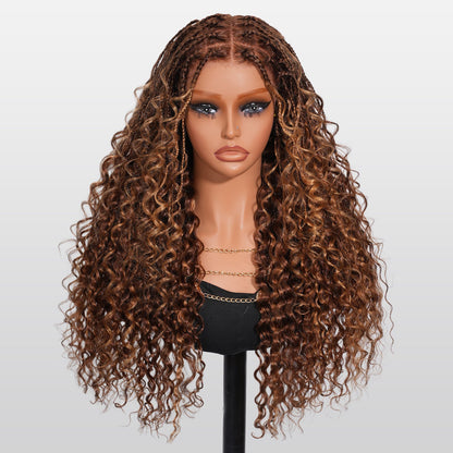 Knotless Boho Braids HD 13x6 Lace Frontal Human Hair Wig Flexi Fit Drawstring Cap Water Wave Glueless Braided Wigs For Women