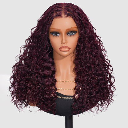 Knotless Boho Braids HD 13x6 Lace Frontal Human Hair Wig Flexi Fit Drawstring Cap Water Wave Glueless Braided Wigs For Women