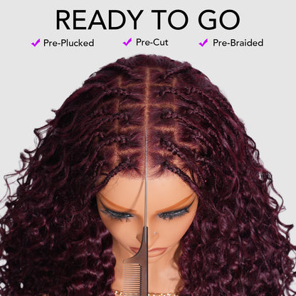 Knotless Boho Braids HD 13x6 Lace Frontal Human Hair Wig Flexi Fit Drawstring Cap Water Wave Glueless Braided Wigs For Women