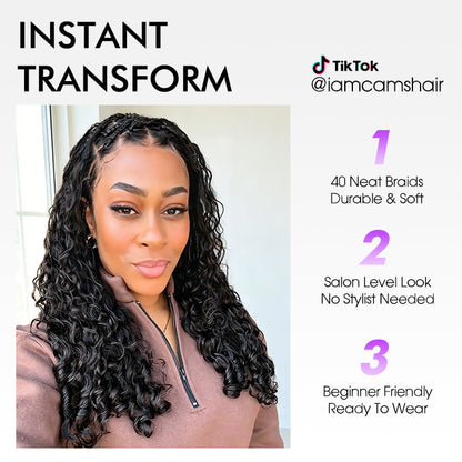 Knotless Boho Braids HD 13x6 Lace Frontal Human Hair Wig Flexi Fit Drawstring Cap Water Wave Glueless Braided Wigs For Women