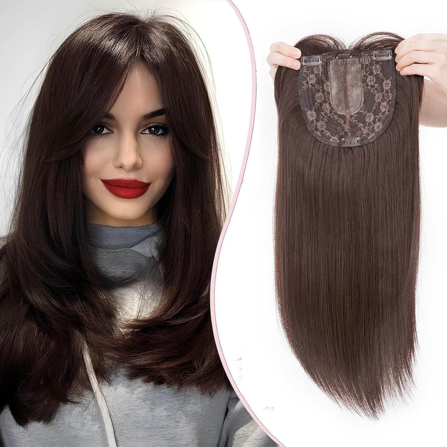 S-noilite Clip en Tupées Extensión de Postizo Toupee Hair Topper Wiglet Top Cabello Fino para Mujeres con un Volumen de Pérdida de Cabello Leve,(Base 15cm*15cm) Liso 45cm Rubio Miel Mixto