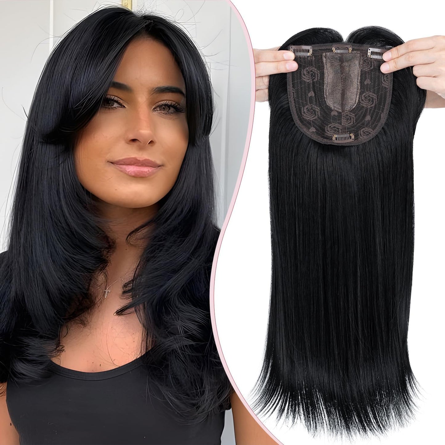 S-noilite Clip en Tupées Extensión de Postizo Toupee Hair Topper Wiglet Top Cabello Fino para Mujeres con un Volumen de Pérdida de Cabello Leve,(Base 15cm*15cm) Liso 45cm Rubio Miel Mixto