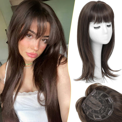 🔥 NEW ARRIVAL SALE-Human Hair Topper with Bangs | Hair Piece for Thinning Hair