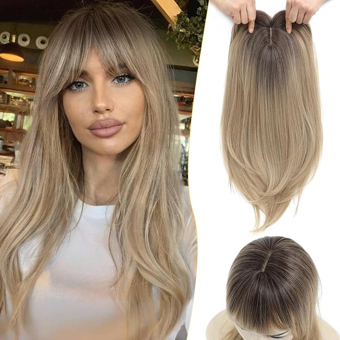🔥 NEW ARRIVAL SALE-Human Hair Topper with Bangs | Hair Piece for Thinning Hair