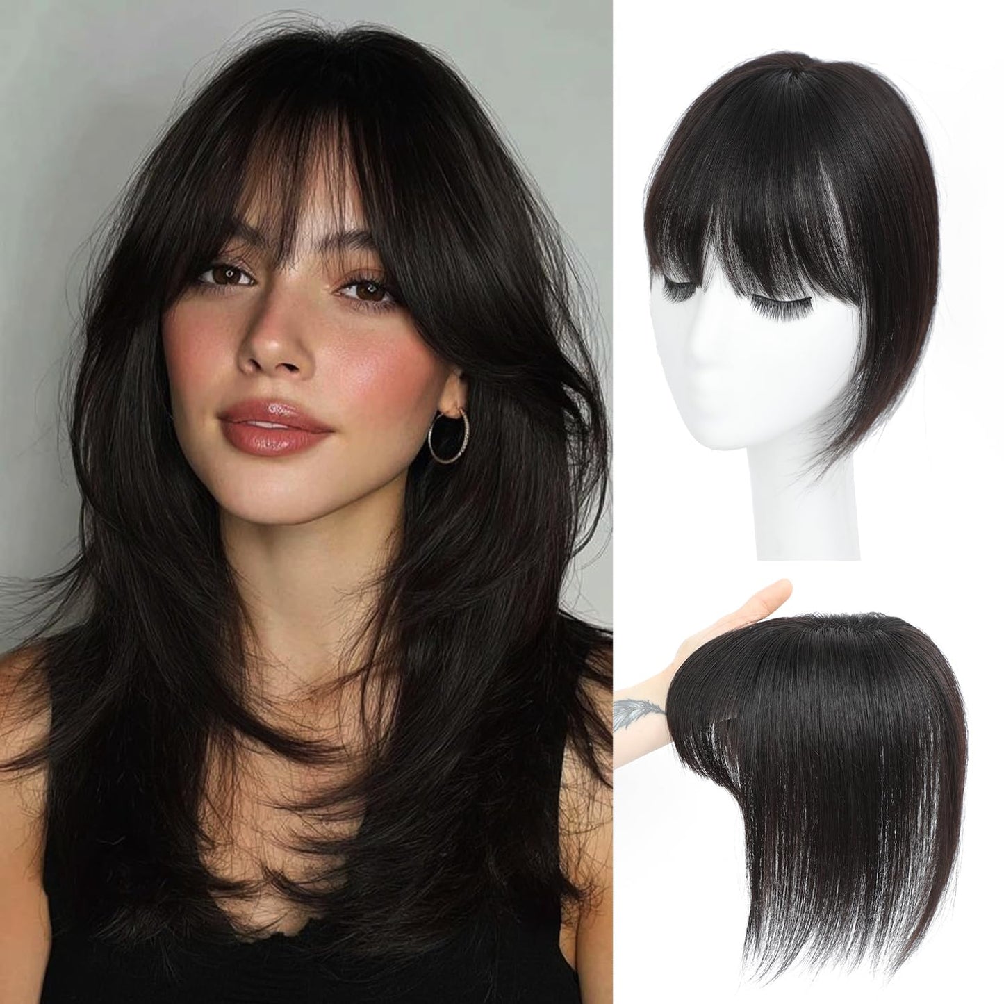 🔥 NEW ARRIVAL SALE-Human Hair Topper with Bangs | Hair Piece for Thinning Hair
