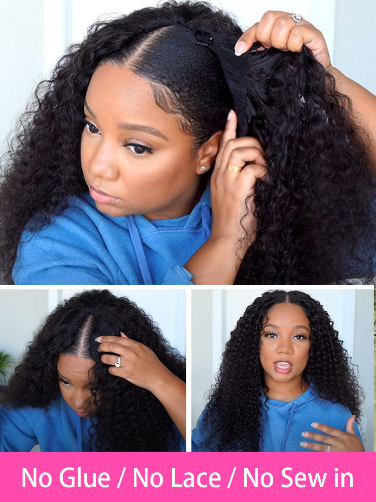 🔥 Final Hours! Curly V Part Human Hair Glueless Wig Sale