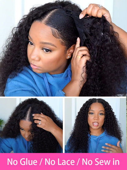 🔥 Final Hours! Curly V Part Human Hair Glueless Wig Sale