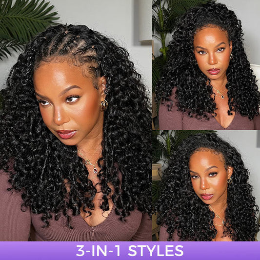 🚨 Final Hours to Save Big! 3 In 1 Half Wig | Glueless Invisible Water Wave Wear Go Half Wig Flip Over Human Hair Wig With Elastic Drawstring Flip Over Wig