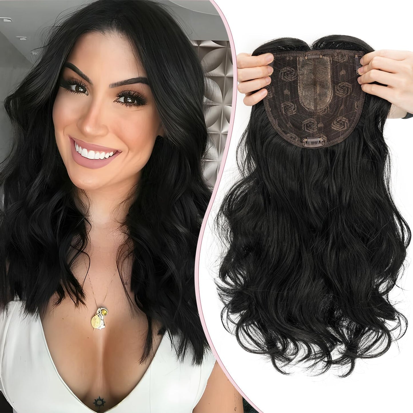 S-noilite Clip en Tupées Extensión de Postizo Toupee Hair Topper Wiglet Top Cabello Fino para Mujeres con un Volumen de Pérdida de Cabello Leve,(Base 15cm*15cm) Liso 45cm Rubio Miel Mixto
