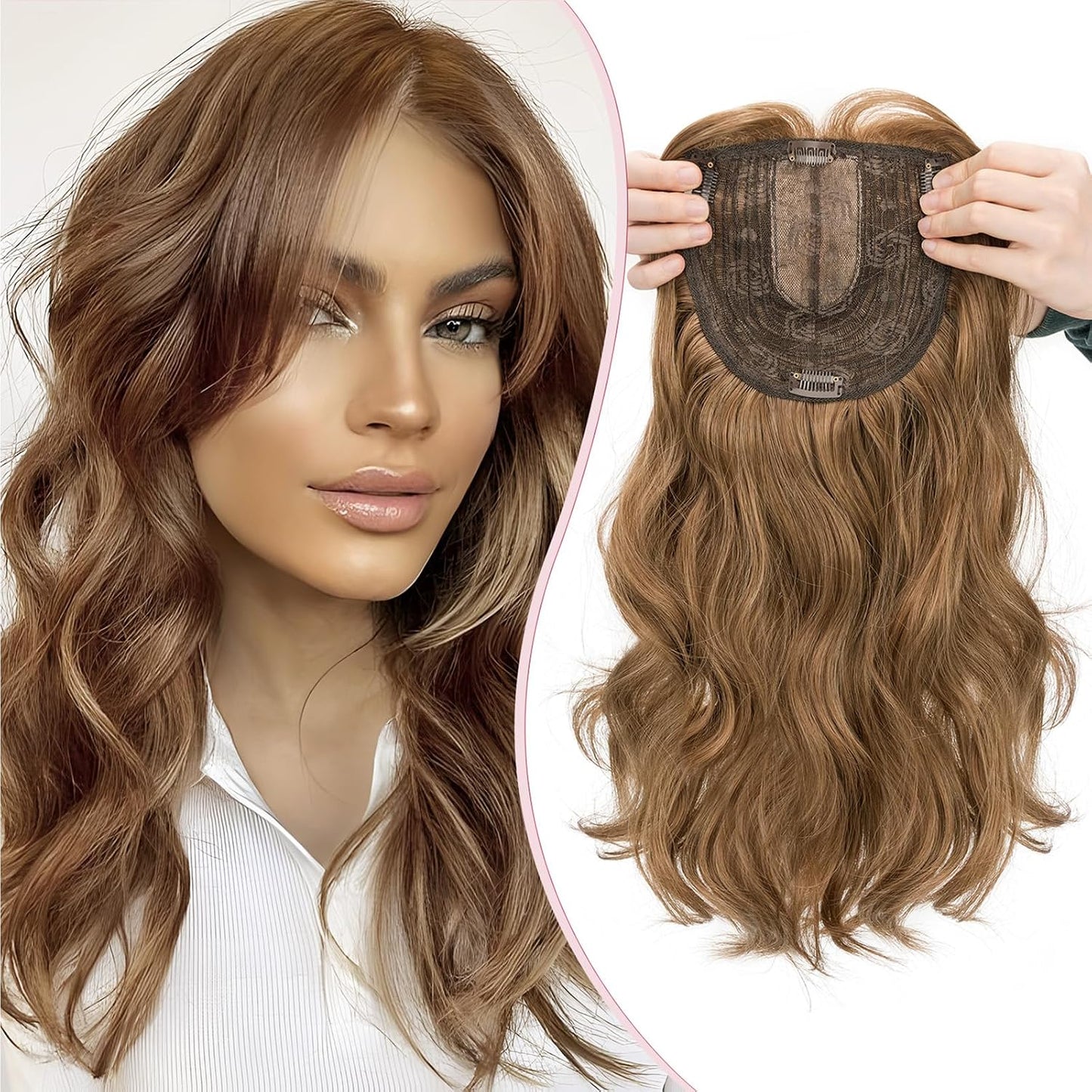 S-noilite Clip en Tupées Extensión de Postizo Toupee Hair Topper Wiglet Top Cabello Fino para Mujeres con un Volumen de Pérdida de Cabello Leve,(Base 15cm*15cm) Liso 45cm Rubio Miel Mixto
