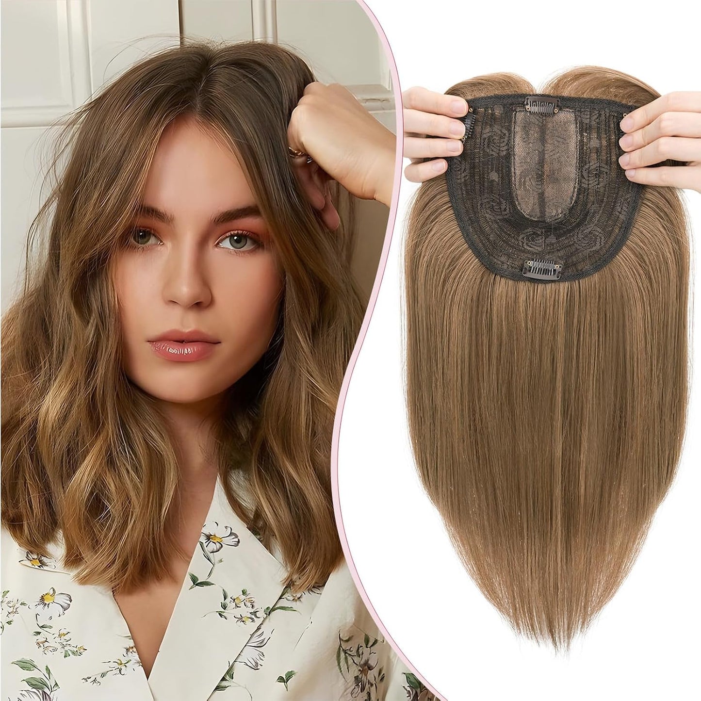 S-noilite Clip en Tupées Extensión de Postizo Toupee Hair Topper Wiglet Top Cabello Fino para Mujeres con un Volumen de Pérdida de Cabello Leve,(Base 15cm*15cm) Liso 45cm Rubio Miel Mixto