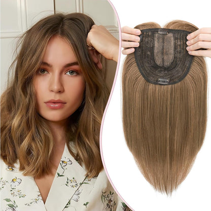 S-noilite Clip en Tupées Extensión de Postizo Toupee Hair Topper Wiglet Top Cabello Fino para Mujeres con un Volumen de Pérdida de Cabello Leve,(Base 15cm*15cm) Liso 45cm Rubio Miel Mixto