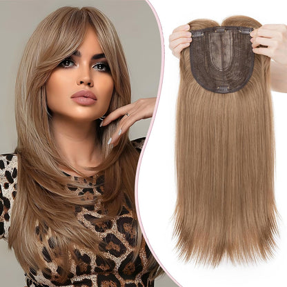 S-noilite Clip en Tupées Extensión de Postizo Toupee Hair Topper Wiglet Top Cabello Fino para Mujeres con un Volumen de Pérdida de Cabello Leve,(Base 15cm*15cm) Liso 45cm Rubio Miel Mixto