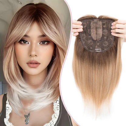 S-noilite Clip en Tupées Extensión de Postizo Toupee Hair Topper Wiglet Top Cabello Fino para Mujeres con un Volumen de Pérdida de Cabello Leve,(Base 15cm*15cm) Liso 45cm Rubio Miel Mixto