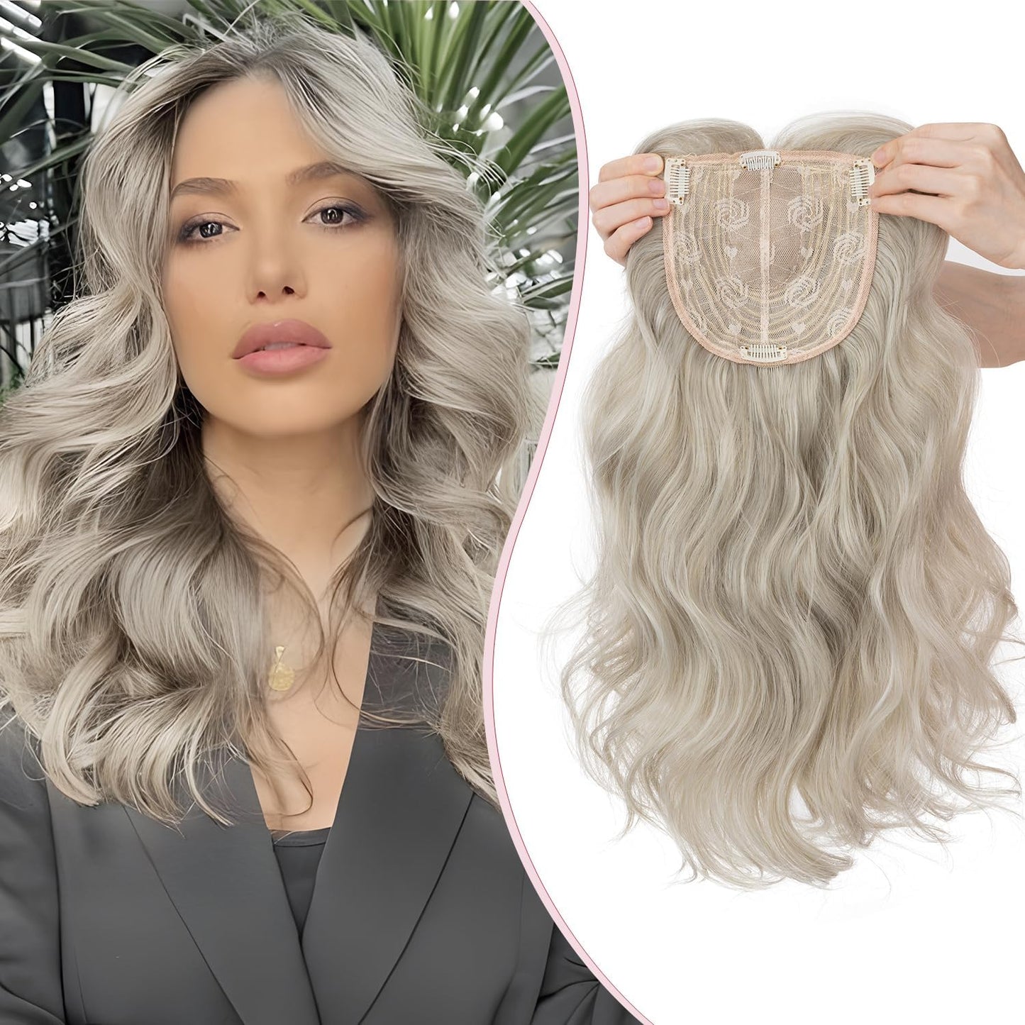 S-noilite Clip en Tupées Extensión de Postizo Toupee Hair Topper Wiglet Top Cabello Fino para Mujeres con un Volumen de Pérdida de Cabello Leve,(Base 15cm*15cm) Liso 45cm Rubio Miel Mixto
