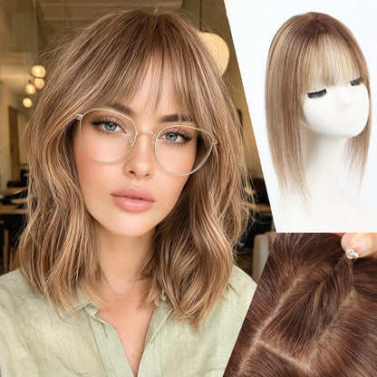 🔥 NEW ARRIVAL SALE-Human Hair Topper with Bangs | Hair Piece for Thinning Hair