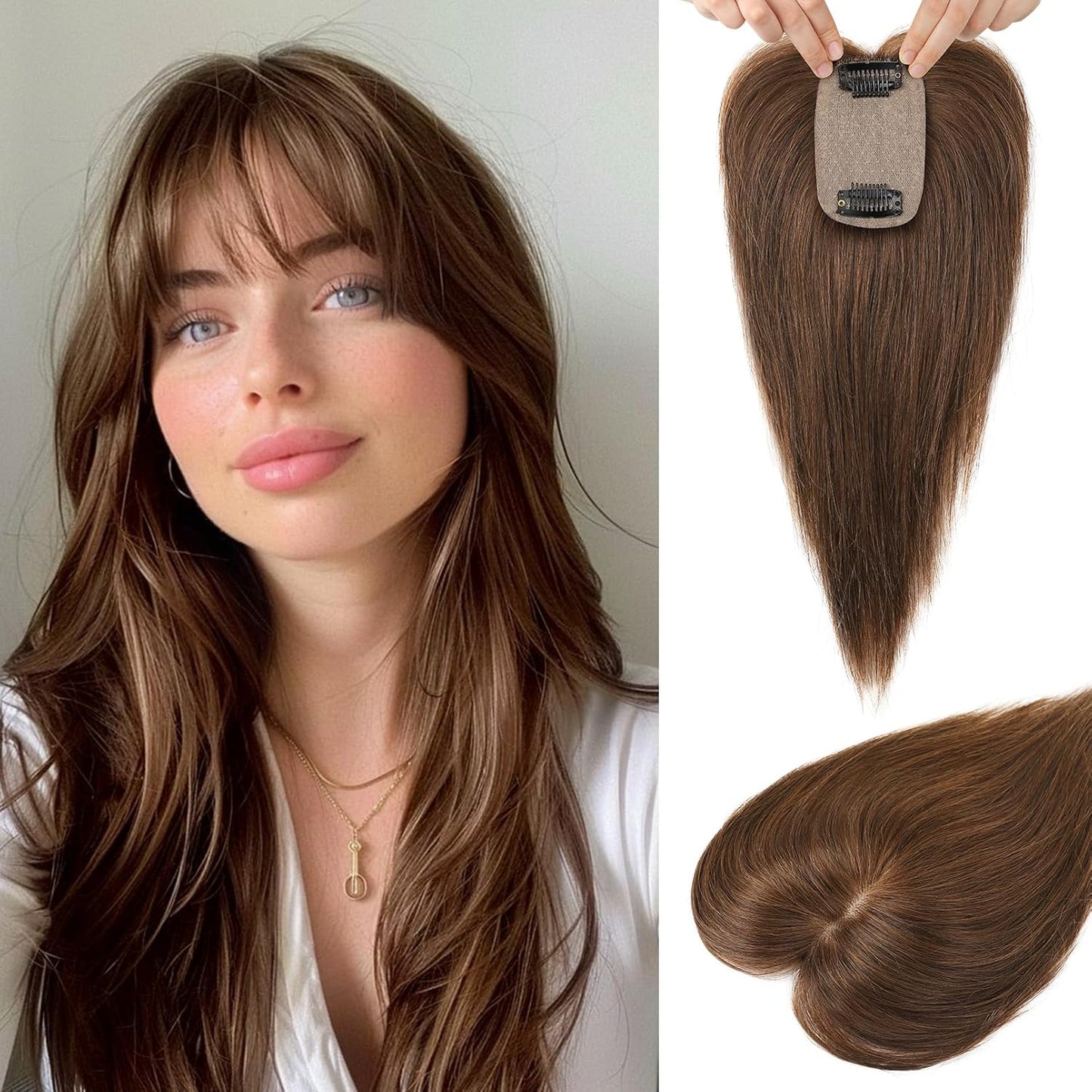 🔥 NEW ARRIVAL SALE-Human Hair Topper with Bangs | Hair Piece for Thinning Hair