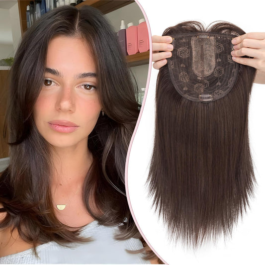S-noilite Clip en Tupées Extensión de Postizo Toupee Hair Topper Wiglet Top Cabello Fino para Mujeres con un Volumen de Pérdida de Cabello Leve,(Base 15cm*15cm) Liso 45cm Rubio Miel Mixto