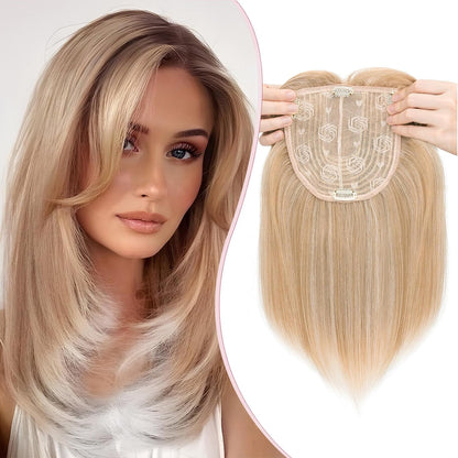 S-noilite Clip en Tupées Extensión de Postizo Toupee Hair Topper Wiglet Top Cabello Fino para Mujeres con un Volumen de Pérdida de Cabello Leve,(Base 15cm*15cm) Liso 45cm Rubio Miel Mixto