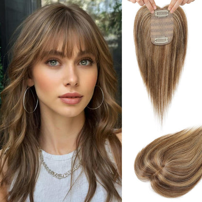 🔥 NEW ARRIVAL SALE-Human Hair Topper with Bangs | Hair Piece for Thinning Hair