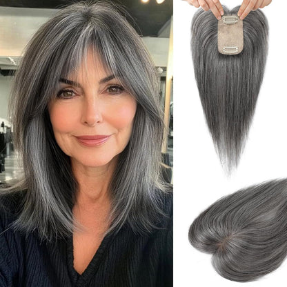 🔥 NEW ARRIVAL SALE-Human Hair Topper with Bangs | Hair Piece for Thinning Hair