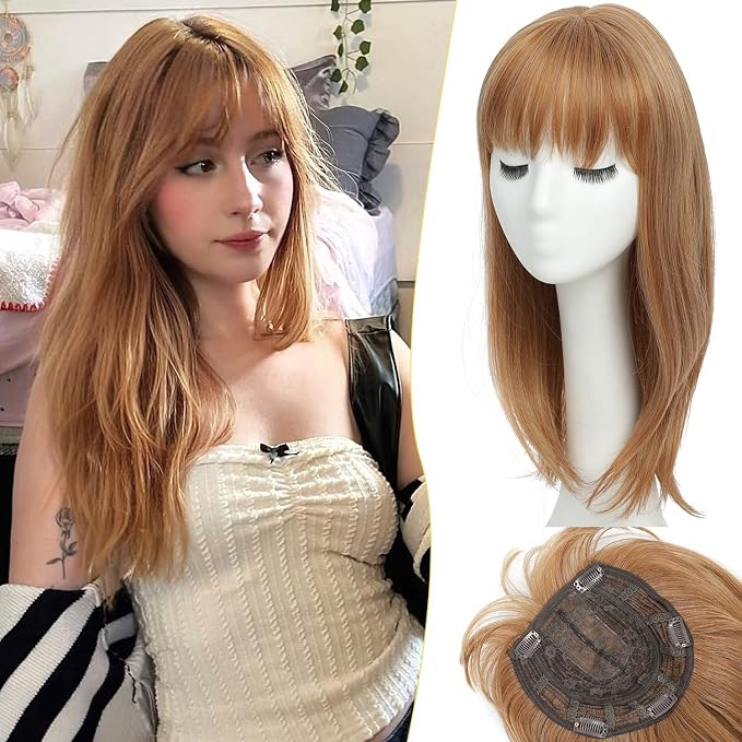 🔥 NEW ARRIVAL SALE-Human Hair Topper with Bangs | Hair Piece for Thinning Hair