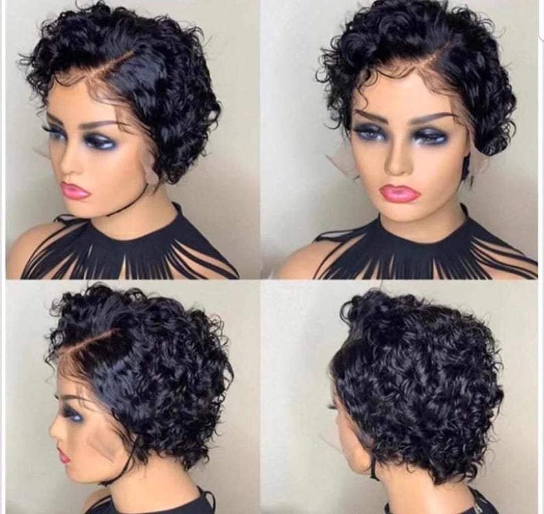 100% Human Hair 13x1 HD Lace Wig Bob Curly Hair
