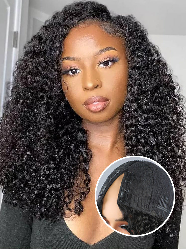 🔥 Final Hours! Curly V Part Human Hair Glueless Wig Sale