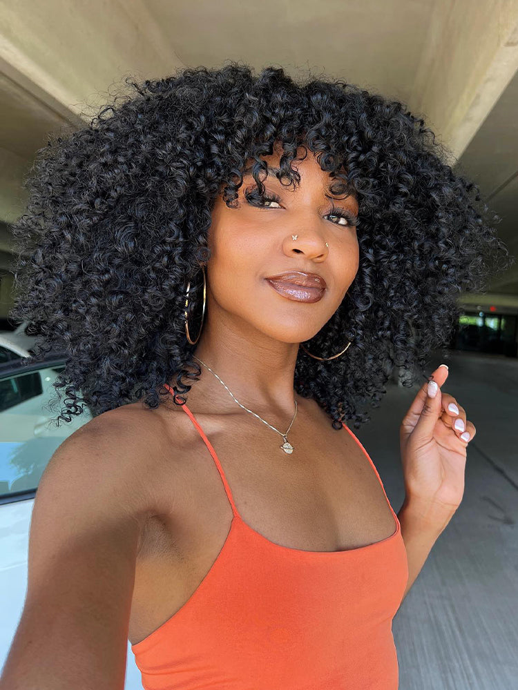 CurlyMe Kinky Curly V Part Wig Human Hair Glueless Wig Pre-plucked