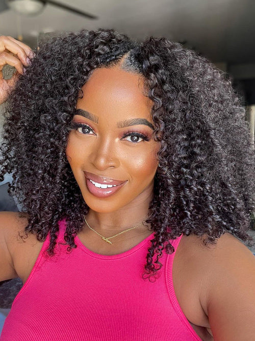 CurlyMe Kinky Curly V Part Wig Human Hair Glueless Wig Pre-plucked