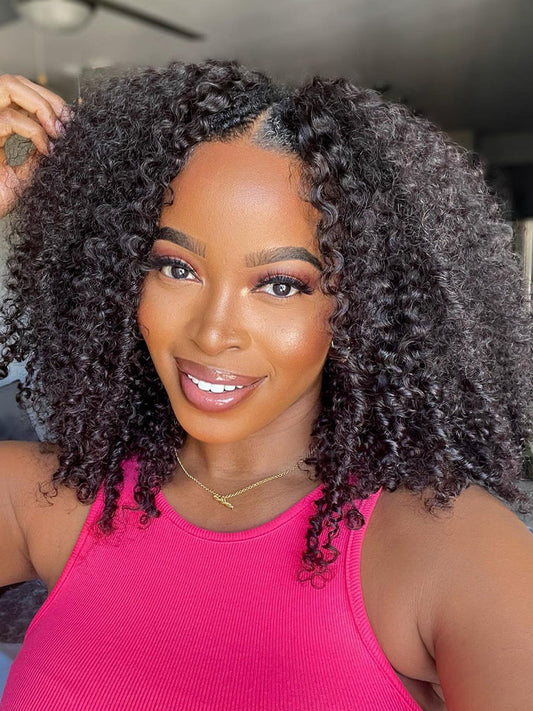 CurlyMe Kinky Curly V Part Wig Human Hair Glueless Wig Pre-plucked
