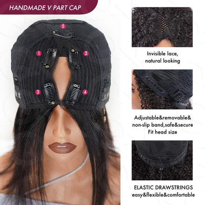 🔥 Final Hours! Curly V Part Human Hair Glueless Wig Sale