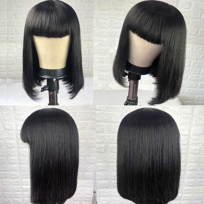100% Human Hair Short Straight Bob Wig With Bangs