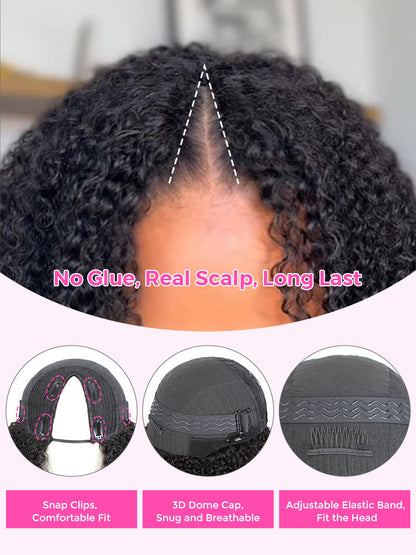 CurlyMe Kinky Curly V Part Wig Human Hair Glueless Wig Pre-plucked