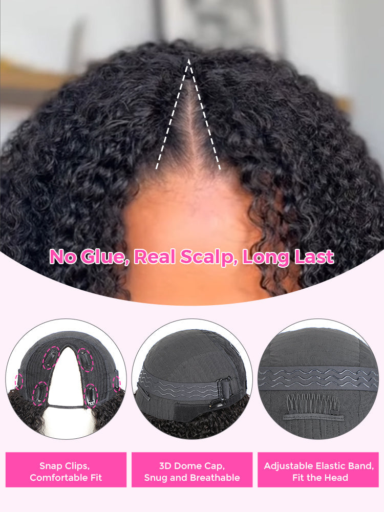 🔥 Final Hours! Curly V Part Human Hair Glueless Wig Sale