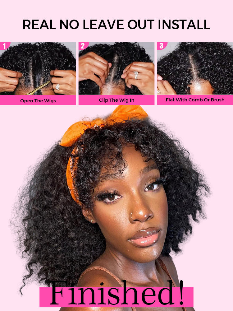 🔥 Final Hours! Curly V Part Human Hair Glueless Wig Sale
